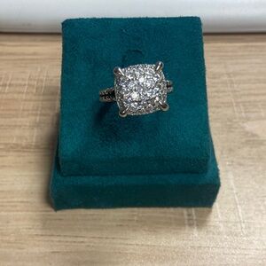 Cushion Halo Sparkling Cubic Zirconia Ring in White